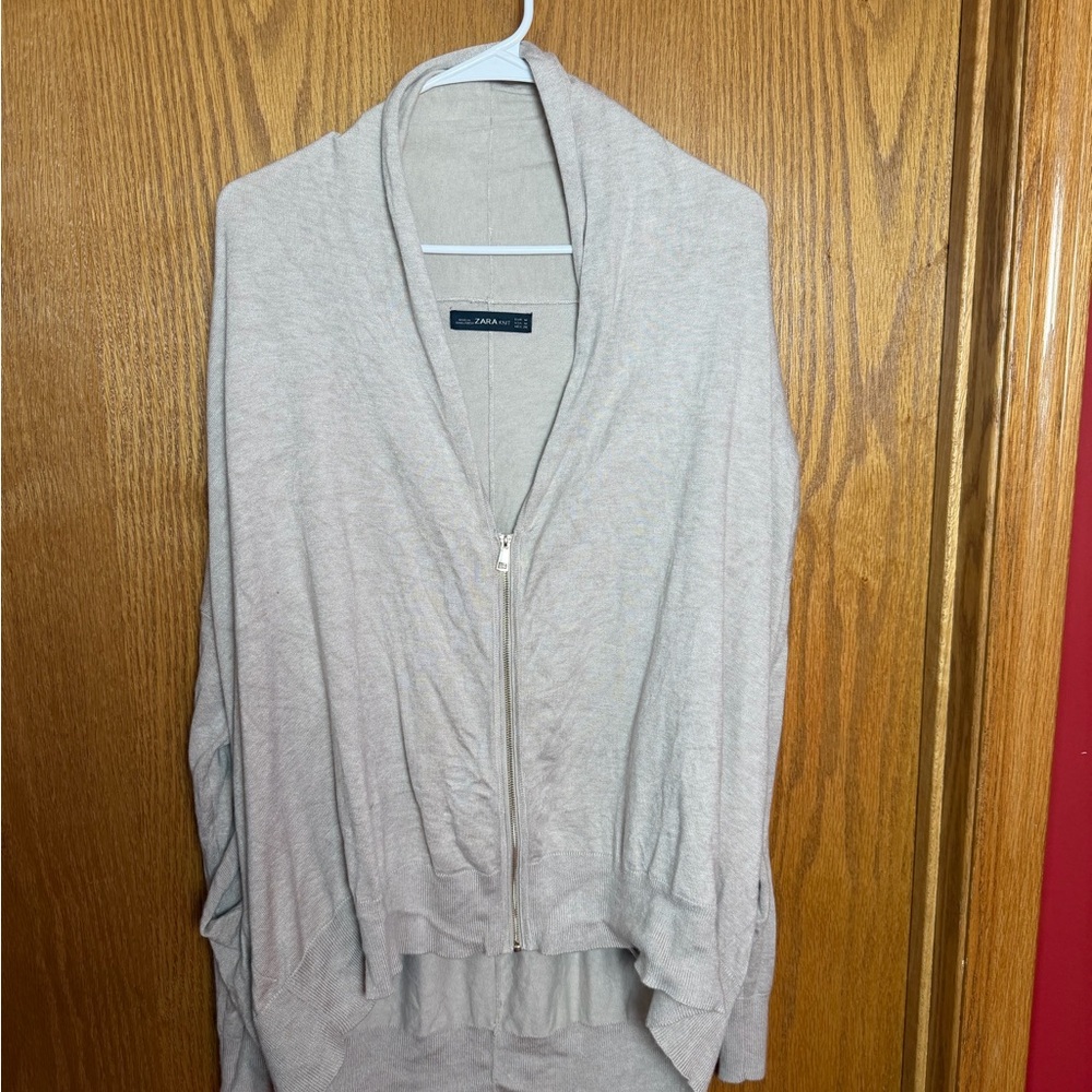 Zara Beige Shawl-Collar Zip Cardigan